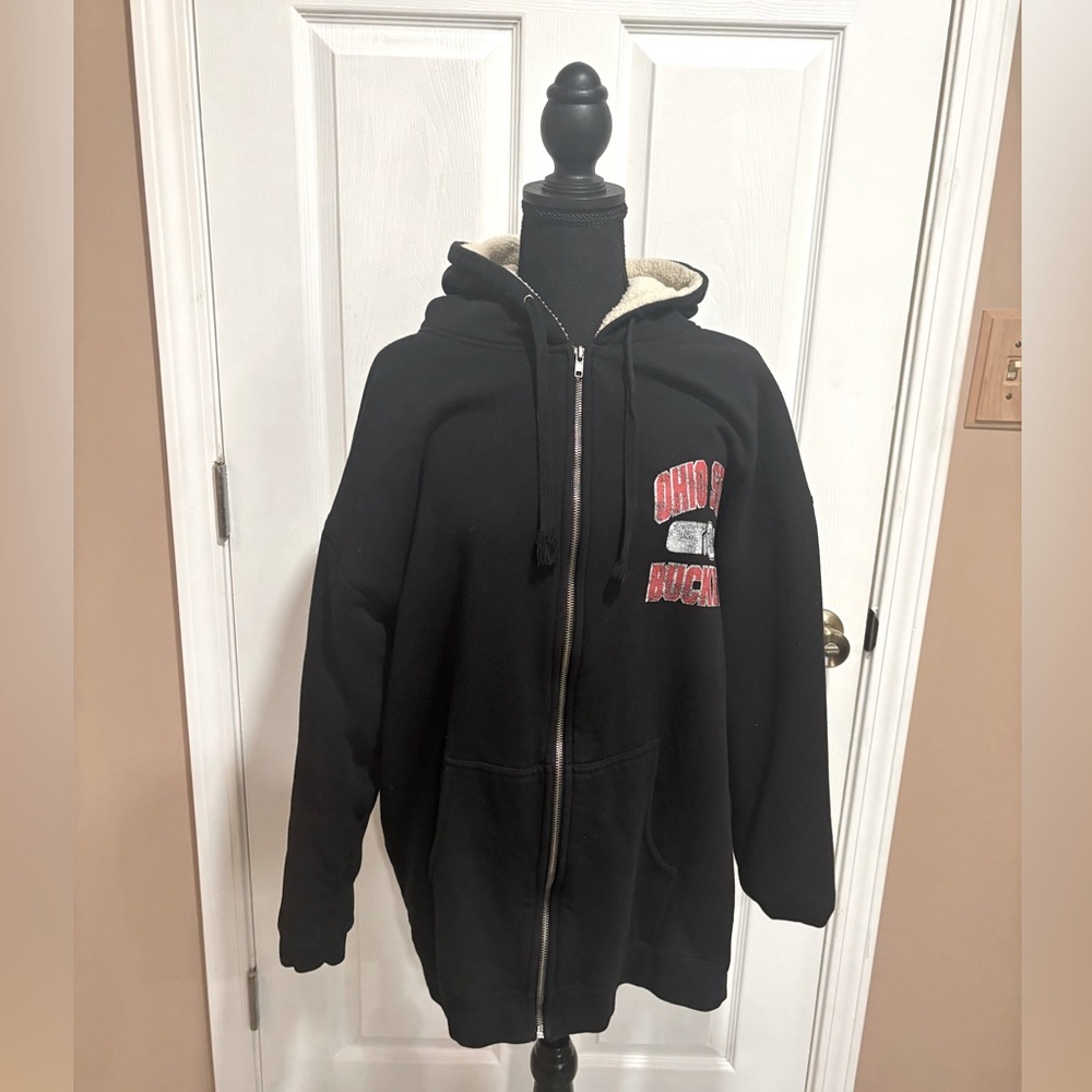 Ohio State Buck Eyes Black Zip-Up Hoodie with Red and White logo size XL